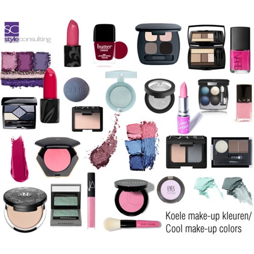 Voorbeelden van koele make-upkleuren.