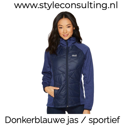 Donkerblauwe jas/ sportief.