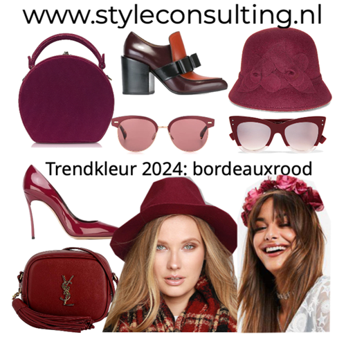 Trendkleur van 2024 bordeauxrood/ burgundy.