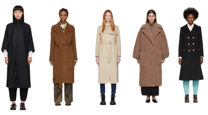 Voorbeelden van winterjassen in koele en warme neutralen.