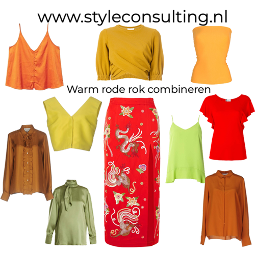Warm rode rok combineren.