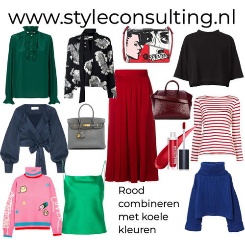Combineren met koele roodtinten.