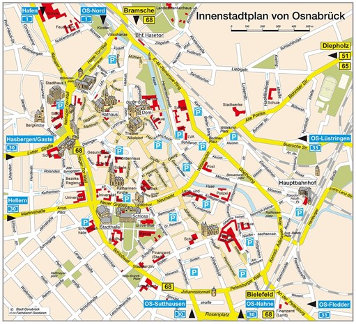 Kaartje van centrum Osnabrück.