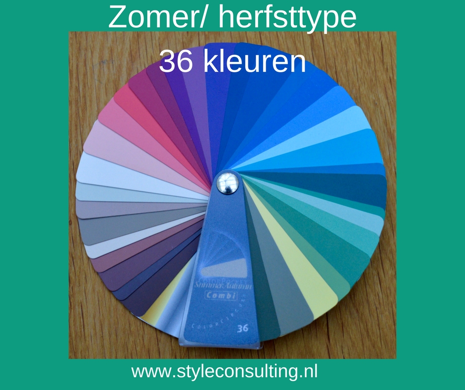 Kleurenwaaier zomer/herfsttype 36 kleuren 10 seizoenen systeem