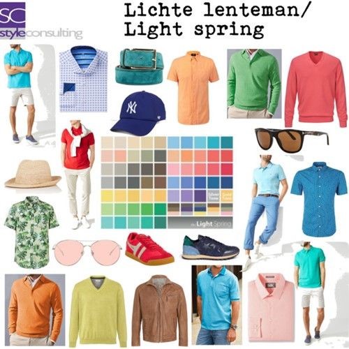 Kleuren en kleding voor het lichte lentetype (man).