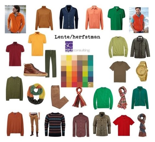 Kleuren en kleding voor het lente/herfsttype (man).