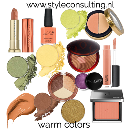 Voorbeelden van warme make-upkleuren.