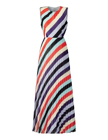 Prachtige maxi-jurk met diagonale strepen.