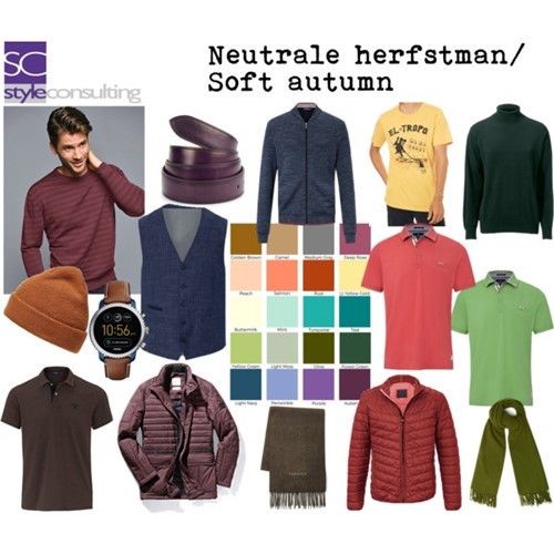 Kleuren en kleding voor het neutrale herfsttype (man).