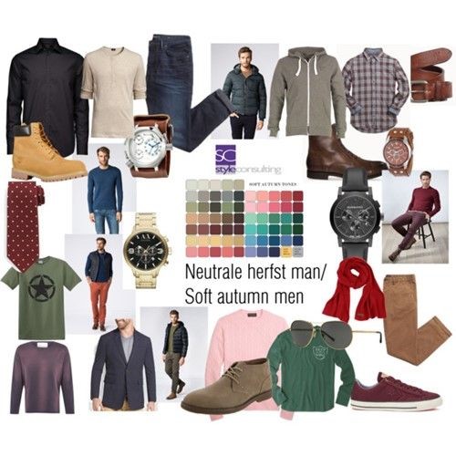 Kleuren en kleding voor het neutrale herfsttype (man).